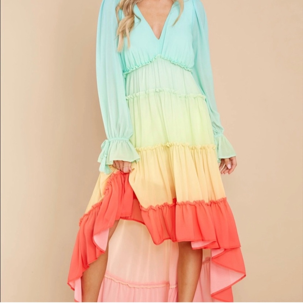 Champagne & Strawberry Multicolor Gradient High Low Dress
